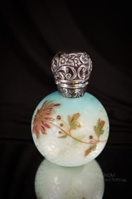 Webb Victorian Glass Mother of Pearl Satin Perfume Bottle w/ Sterling Silver