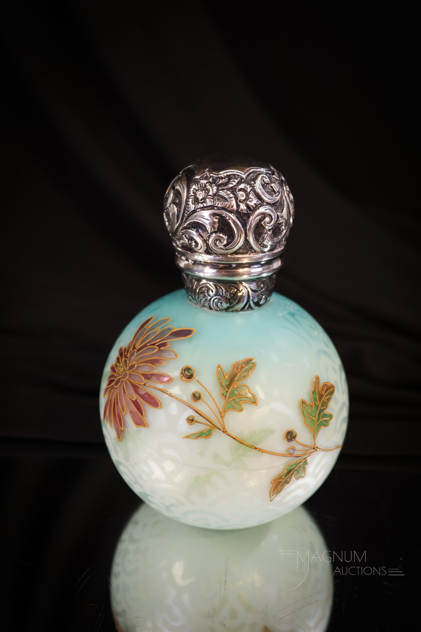 Webb Victorian Glass Mother of Pearl Satin Perfume Bottle w/ Sterling Silver (1 of 11)