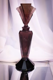 Czech Bohemian "Pesnicak" Art Deco Nude Amethyst 11 1/2" Perfume Bottle