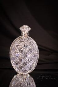 Victorian Brilliant Cut Glass w/ Sterling Silver Flask Perfume Bottle