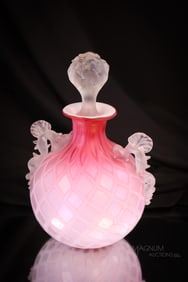 Rare Victorian Mother of Pearl Satin Glass 6 1/2" Perfume Bottle