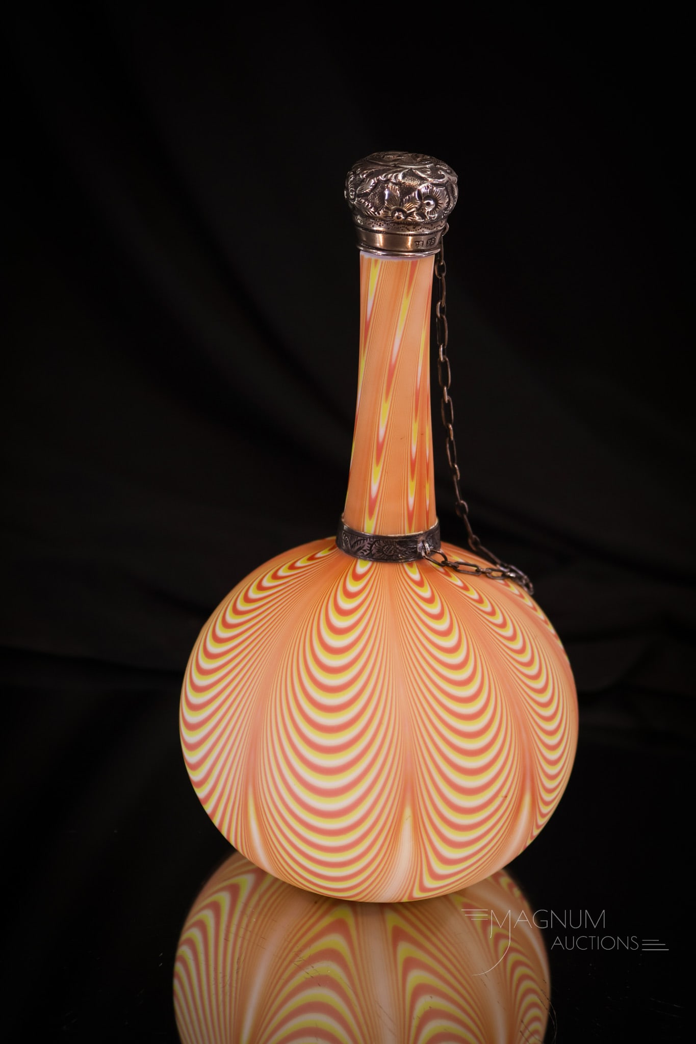 Victorian Stevens & Williams Art Glass Nailsea Cologne Bottle w/ Sterling Silver (1 of 8)