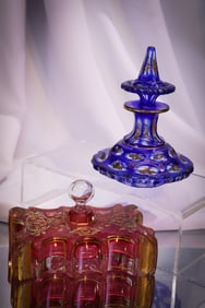 2 pc Lot Bohemain Victorian Glass Perfume Bottles Cobalt & Ruby