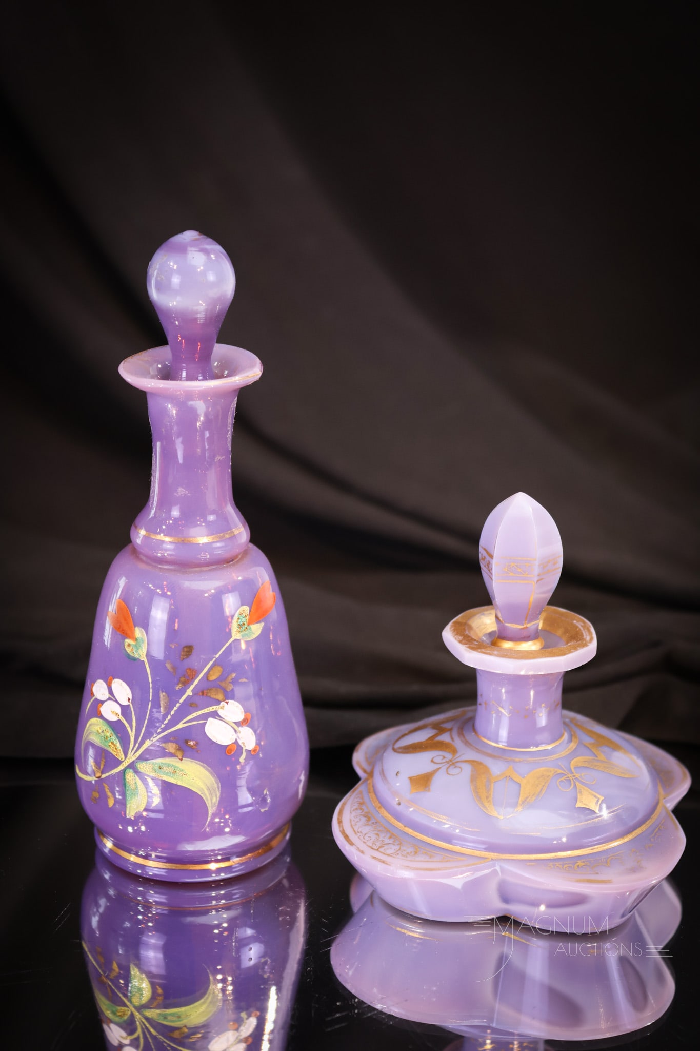 2 pc Victorian Lavender Enameled Glass  Perfume Bottles (1 of 9)