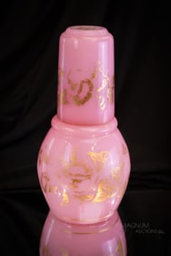 Pink Opaline Victorian Glass Gilt Decorated Tumble-Up Night Set