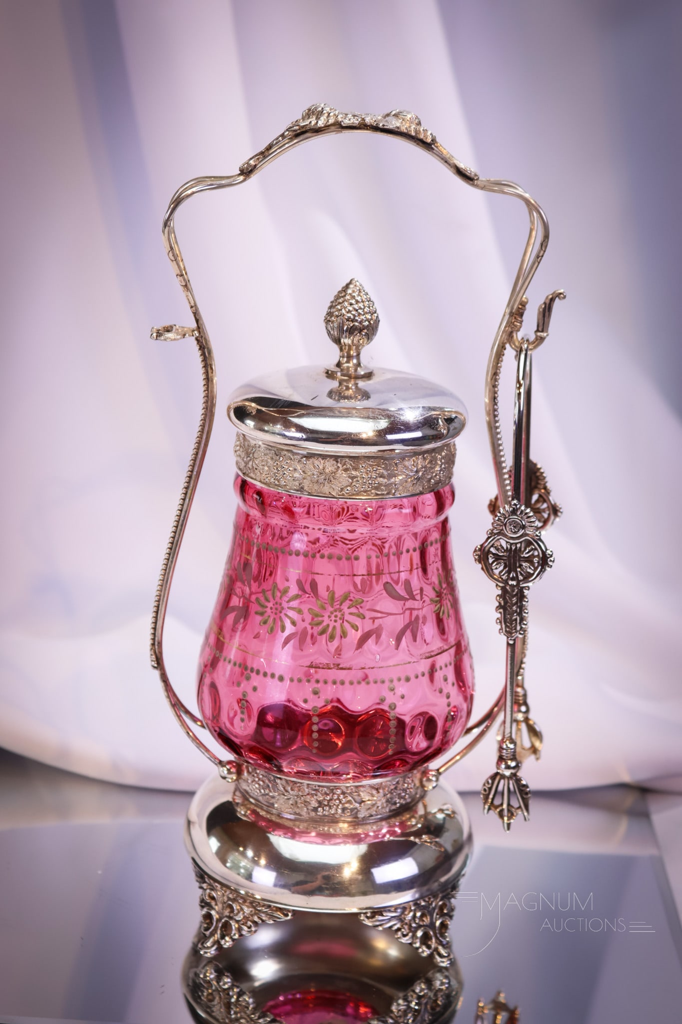 Meriden Cranberry Enameled Victorian Silverplate Pickle Castor (1 of 8)