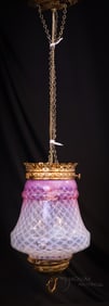 Victorian Cranberry Rubina Opalescent Lattice Hanging Pendant Hall Lamp