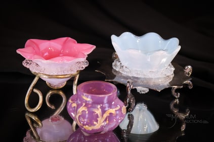 3 pc Lot Victorian Cased Glass & More Open Salts in Silverplate