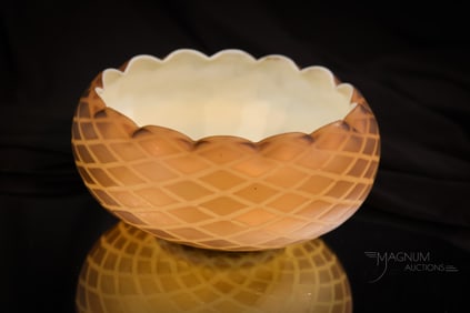 Root Beer Victorian Mother of Pearl Uranium Satin Glass Bowl