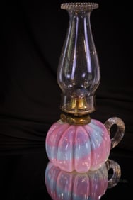 Rare Rainbow Opalescent Victorian Finger Oil Lamp