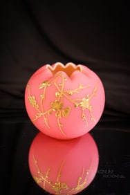 Webb Peachblow Victorian Glass Miniature Rosebowl w/ Moth