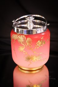 Webb Peachblow Gilt Decorated Victorian Glass Uranium Sweetmeat