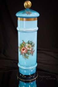 Cased Art Glass Antique Enameled Gilt Straw Jar