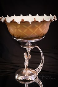 Meriden Silverplate Victorian Uranium Brown Custard Rare Brides Bowl Centerpiece