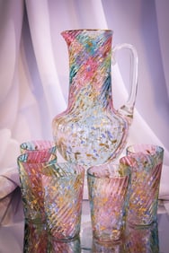 Rare Gilt Rainbow Uranium Twist Victorian Water Set
