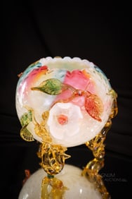 Museum Glossy Mother of Pearl Victorian Applied Glass 5 1/2" Rose Bowl