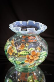 Victorian Blue Coralene Signed Patent Art Glass Vase