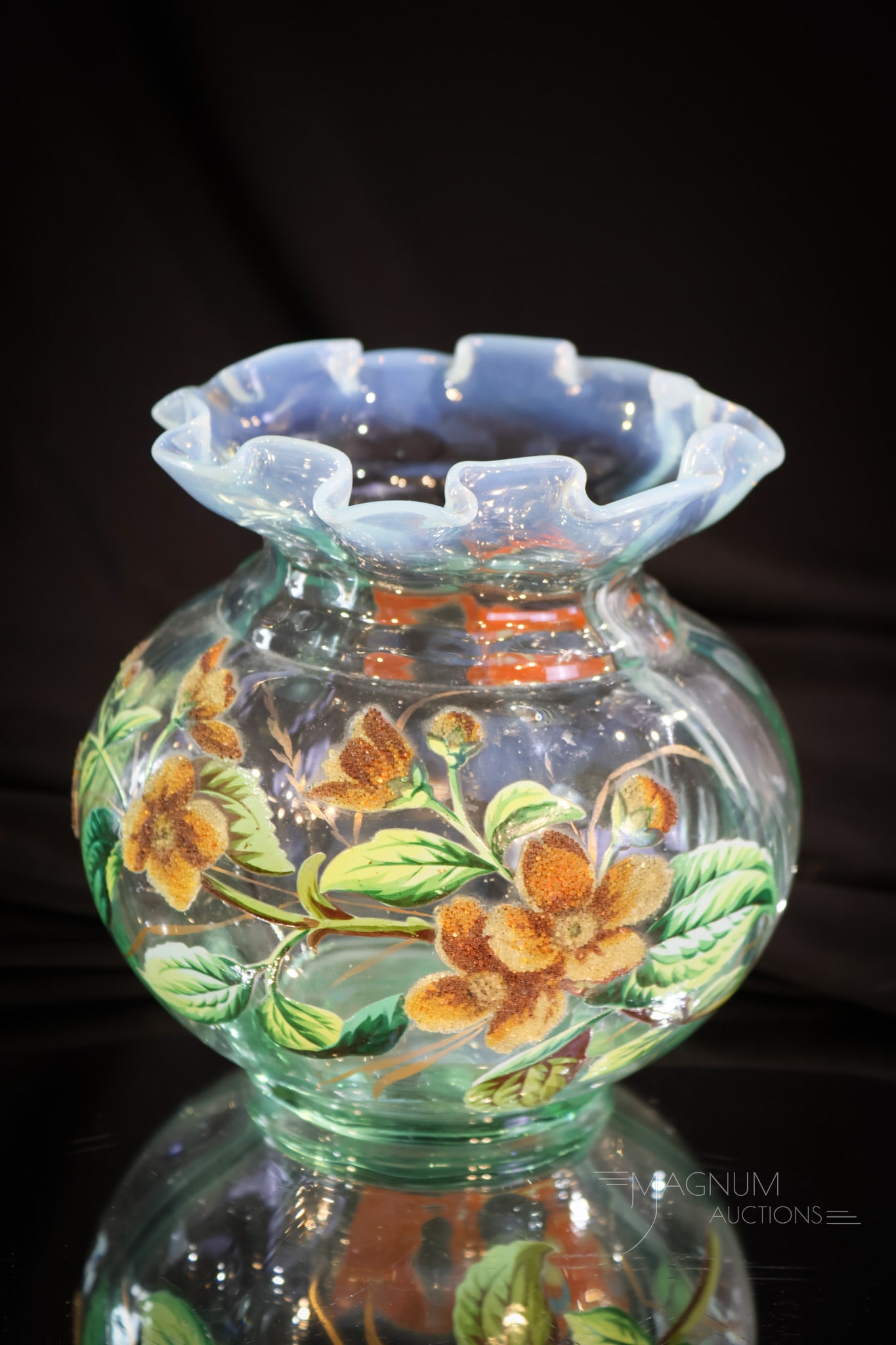 Victorian Blue Coralene Signed Patent Art Glass Vase (1 of 6)