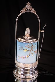 Strickland Silverplate Victorian Enameled Glass 12" Pickle Castor