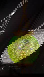 Hobb's Vaseline Hobnail Victorian Uranium Glass Hanging Hall Lamp: Vasies stand up and take note of this fine hanging lamp! A fabulous glowing vaseline uranium glass Hobb's Hobnail hanging Victorian hall lamp. This fine lamp features a large vaseline hobnail shade. I