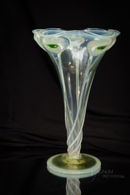 Stuart & Sons Vaseline Opalescent Green Tadpoles 9 1/2" Vase