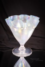 Lames Powell Whitefriars Iridescent Nailsea Glass 6" Vase