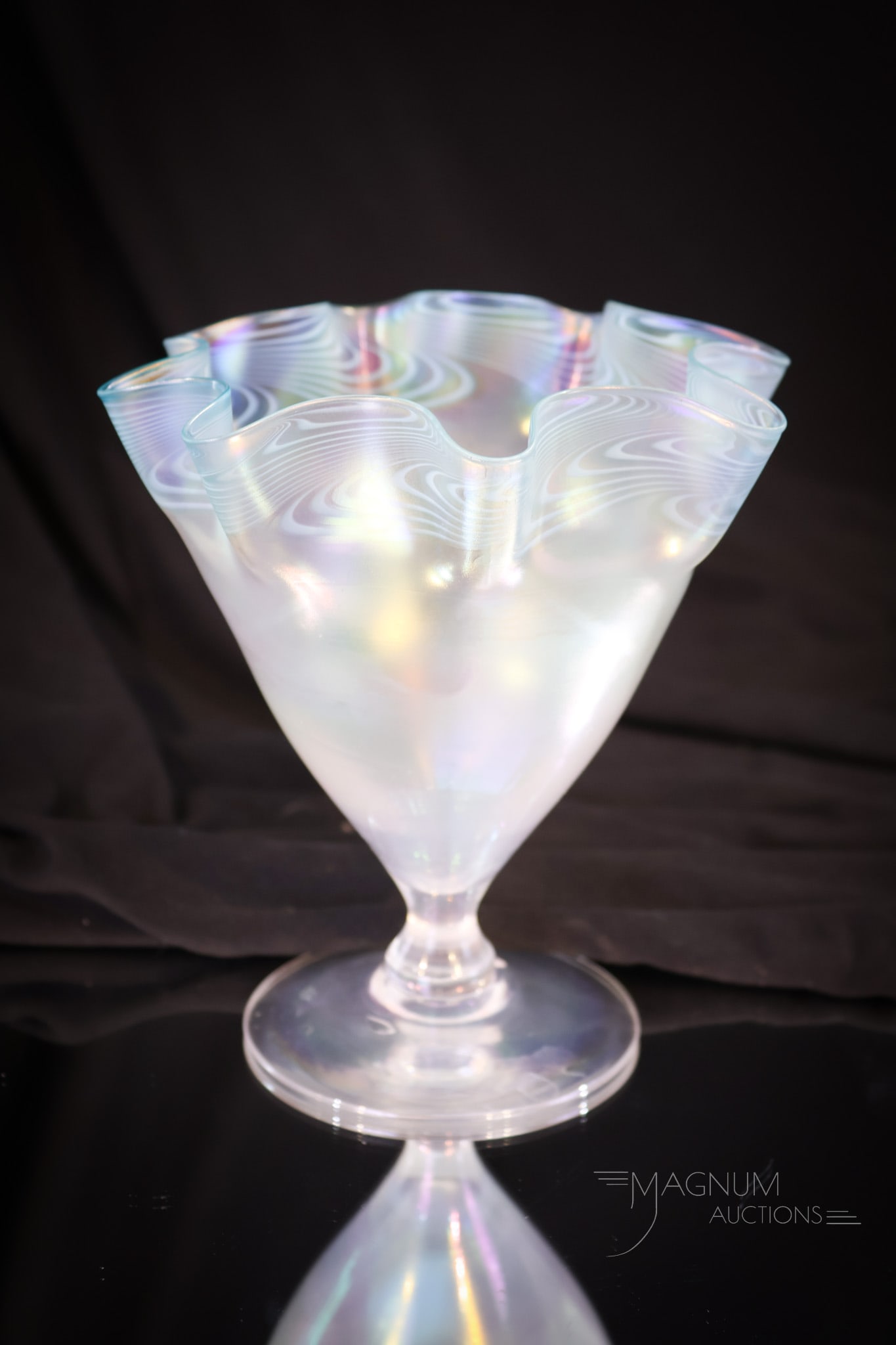 Lames Powell Whitefriars Iridescent Nailsea Glass 6" Vase (1 of 8)