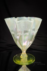 Walsh Victorian Vaseline Opalescent Glass Floral Vase