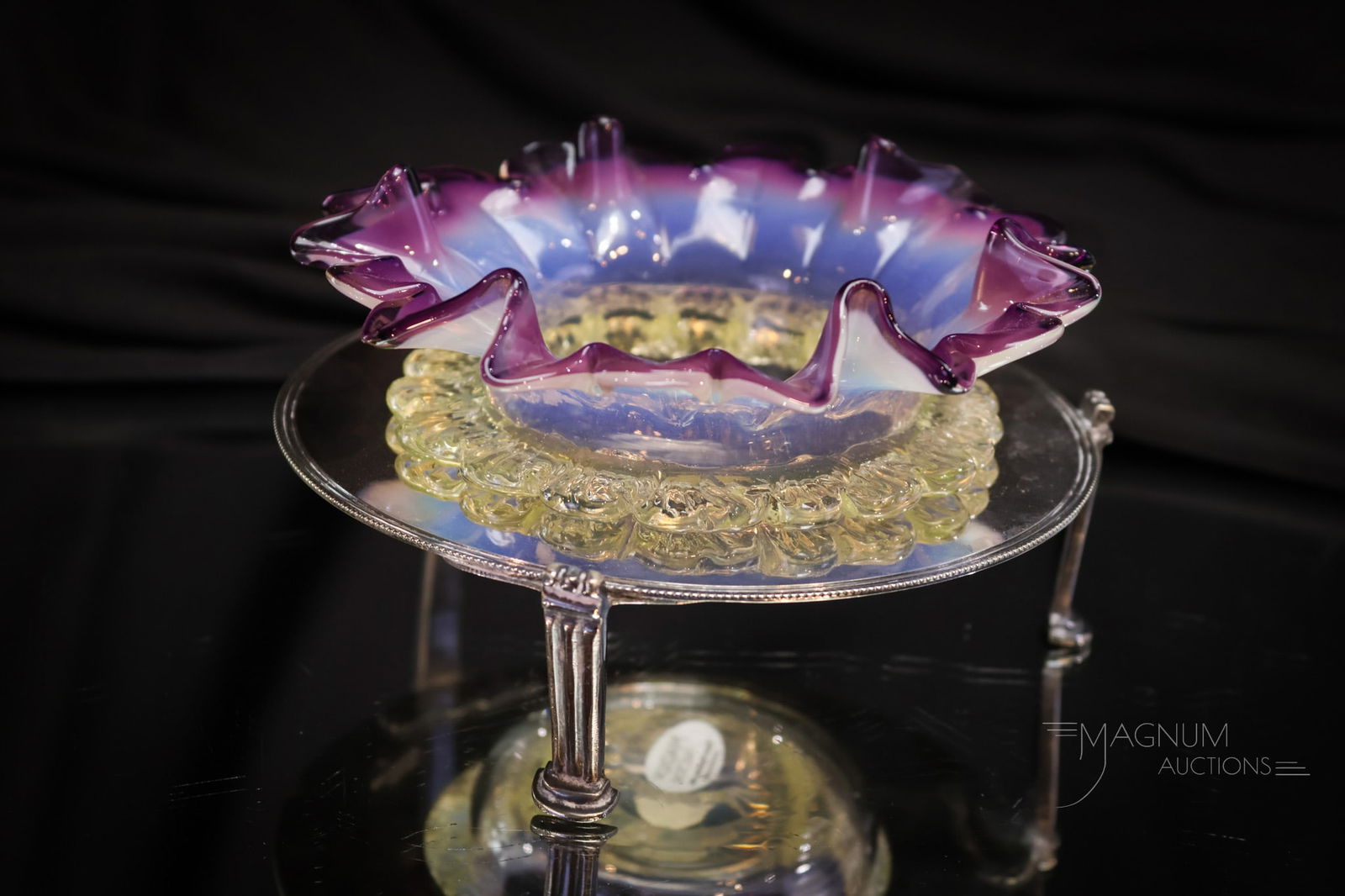 Rare Purple Vaseline Opalescent Sheefield Silverplate Victorian Sweetmeat (1 of 11)