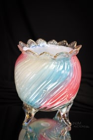 Loetz Rainbow Gilt Uranium Victorian Art Glass 7 1/4" Glass Vase