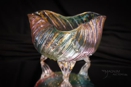 Loetz Rainbow Victorian Art Glass Uranium Gilt 6 1/2" Bowl