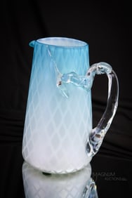 Rare Webb Blue Mother of Pearl Victorian Glass 'Patent" 8 1/2" Water Pitcher