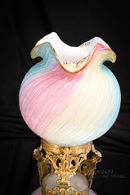 Rare Loetz Rainbow Victorian Uranium Glass Gilt Ormulu 8" Vase