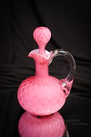 Very Rare Rose Mother of Pearl Victorian Art Glass Cruet