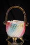 Very Rare Loetz Rainbow Victorian Uranium Art Glass Gilt Footed Glass Basket