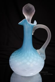Victorian Blue Satin Mother of Pearl Art Glass Cruet