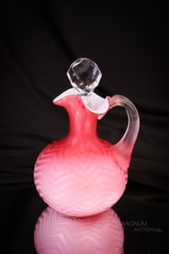 Victorian Phoneix Pink Mother of Pearl Satin Glass Herringbone Cruet