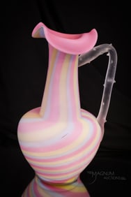 Victorian Rainbow Swirl Art Glass 10" Thorn Handle Ewer
