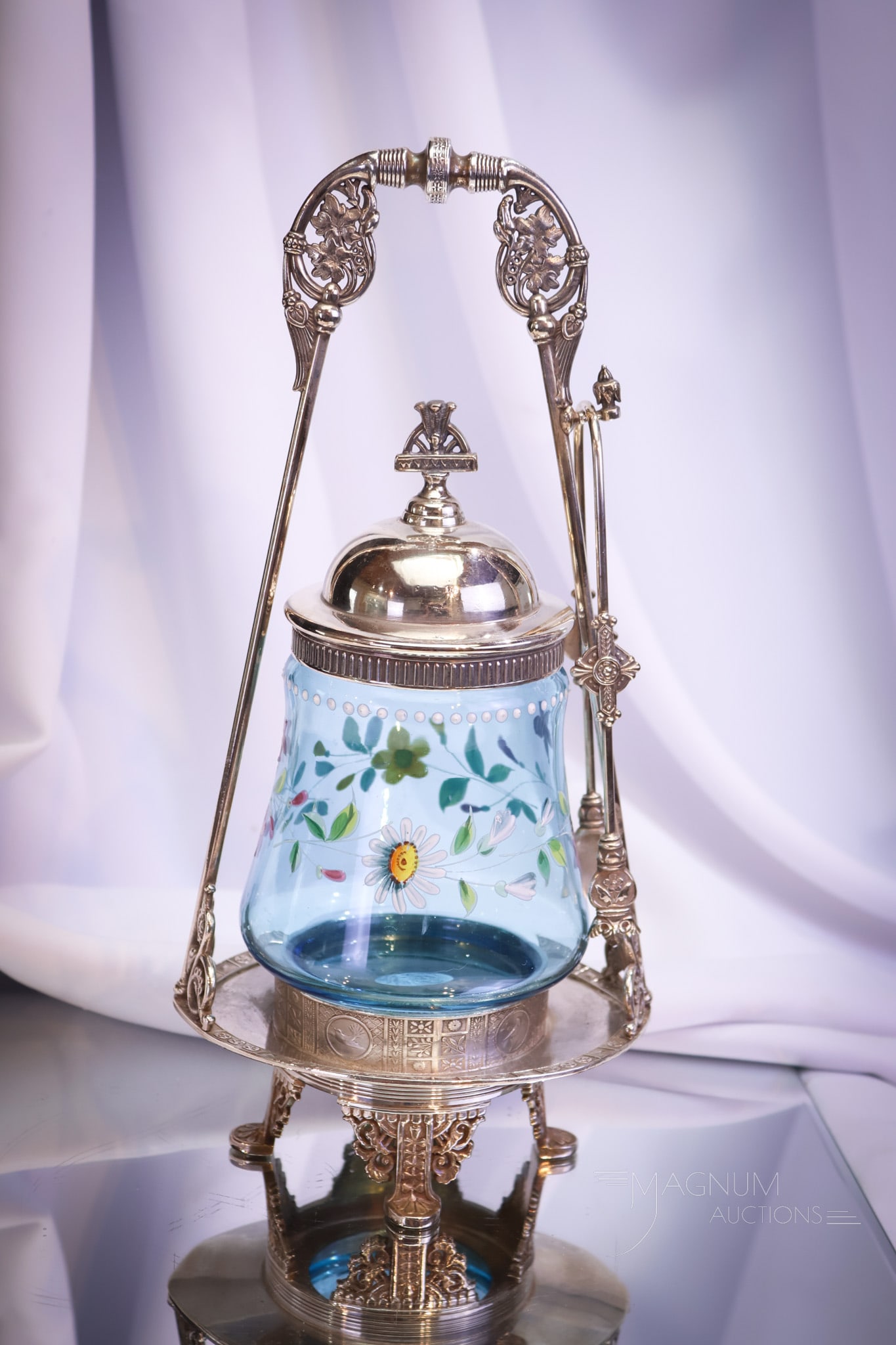 Meriden Silverplate Victorian Blue Enameled Glass Pickle Castor (1 of 8)