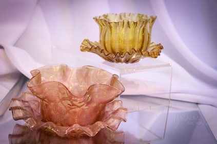 2 pc Lot Victorian Art Glass Finger Bowls & Underplates Stevens & Williams & More
