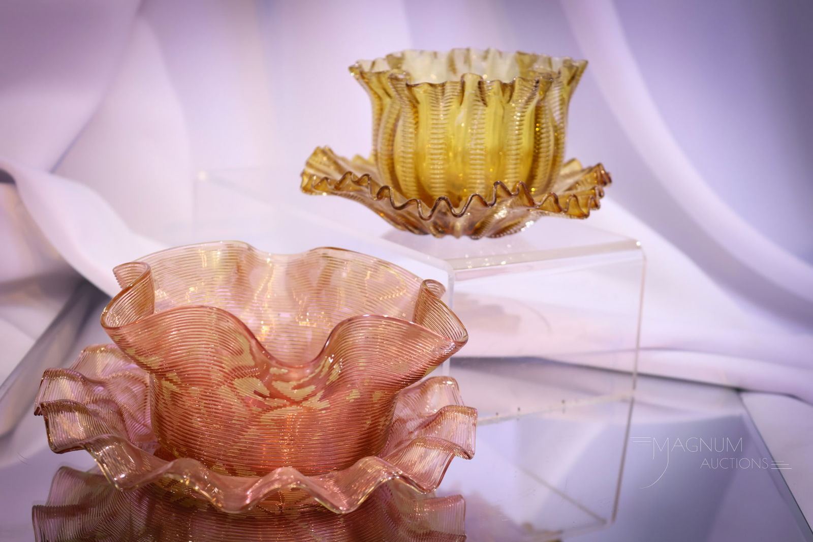 2 pc Lot Victorian Art Glass Finger Bowls & Underplates Stevens & Williams & More (1 of 8)