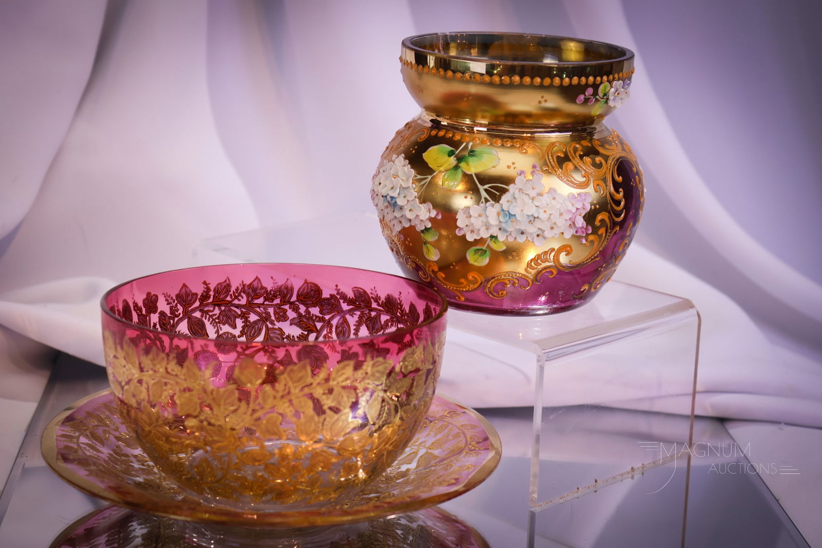 3 pc Lot Cranberry Moser Victorian Art Glass (1 of 13)