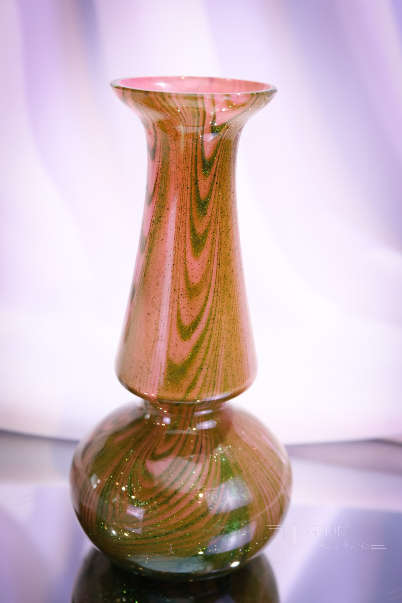 Austrian Art Glass Pink & Green Adventurine Glass Cabinet Vase (1 of 5)