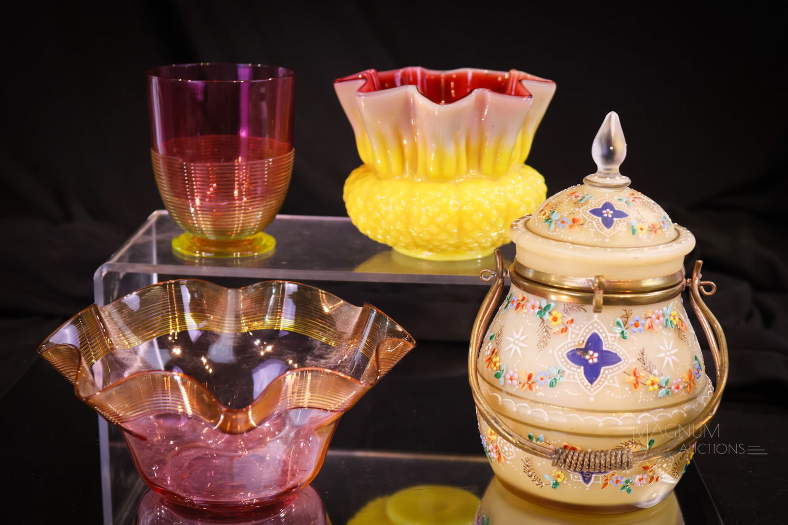 4 pc Lot Victorian Art Glass Uranium Enameled & More (1 of 11)