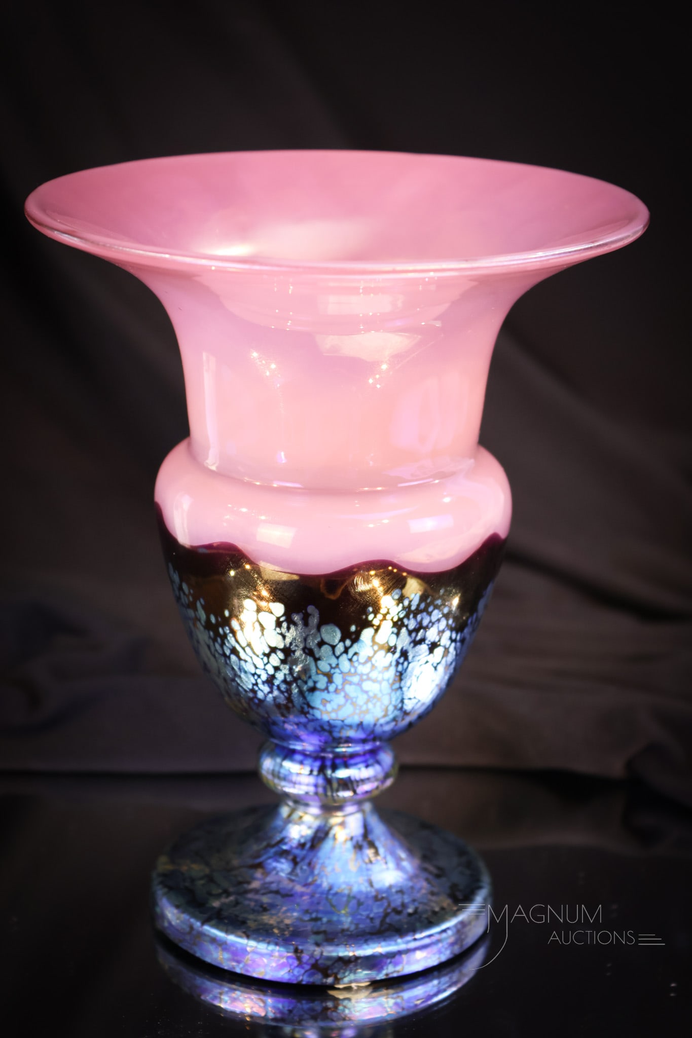 Loetz Art Glass Ausfuhrung #226 Camellia Red Vase Circa 1925: A fine find in Loetz art glass. This piece is Ausfuhrung #226 Camellia Red. This fine example is made circa 1925. The vase measures 6 1/2" tall. Very good example.