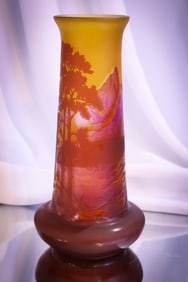 In the style of Galle' French Cameo Glass 10 1/2" Vase