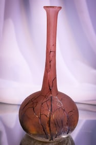 Gorgeous Signed Daum Winter Scene French Cameo Art Glass Vase