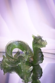 Signed Daum Pate de Verre Green Glass 3" Dragon
