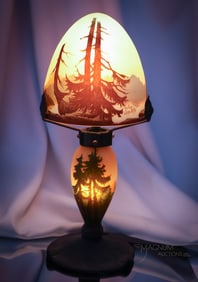 Signed Muller Freres Luneville French Cameo Art Glass 14" Lamp
