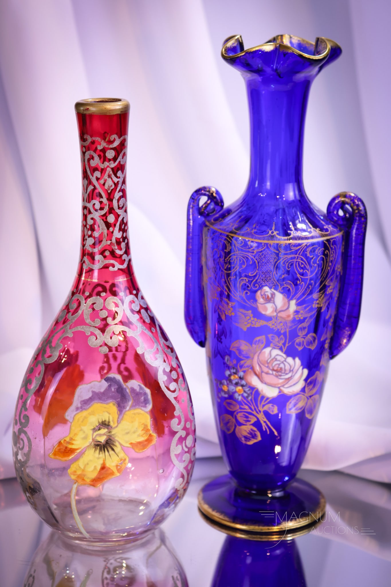 2 pc Lot Legras & Mont Joye French Art Glass Enameled Vases (1 of 9)